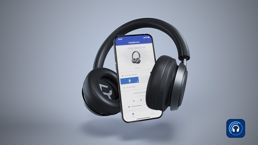 L4 fidelio kõrvaklapid, mis on ühendatud Philipsi kõrvaklappide rakendusega