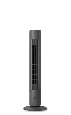 Seeria 5000 kõrge musta värvi Philipsi tornventilaator mille esiosal on aroomiteraapia nupp