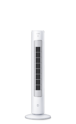 Seeria 5000 kõrge valget värvi Philipsi tornventilaator mille esiosal on aroomiteraapia nupp