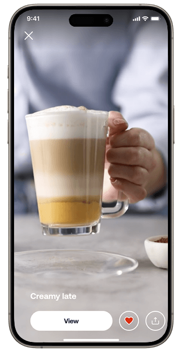 Nuitelefoni ekraanil HomeID rakendus, kus näidatud kohvi retseptid
